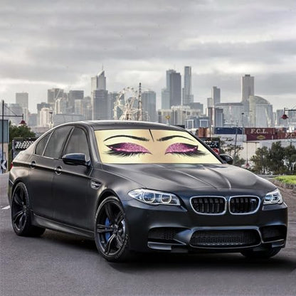Hello Girl Gorgeous Eyelash Car Windshield Sun Shade Umbrella Automotive Windshield Sunshade Foldable Front Car Accessories Interior Decor to Keep Vehicle Cool for Most Vehicles 57'' X 30'' (57'' X 30'' / style-AB18)