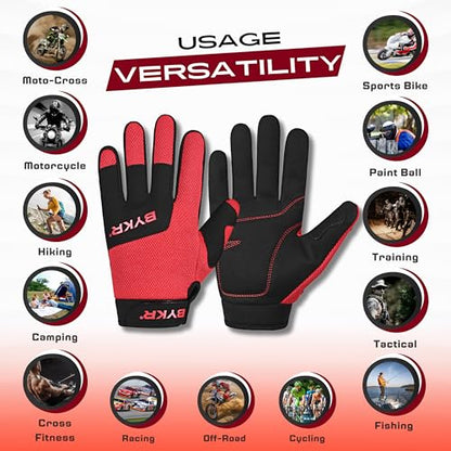 All Weather Motorcycle Gloves for Men & Women (Red / Large)