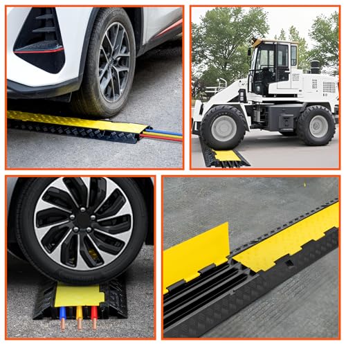 2 Pack 3 Channel Cable Protector Ramp Traffic Wire and Hose Ramp Cord Cover Heavy Duty Channels 44 (3 Channel 2 Pack)