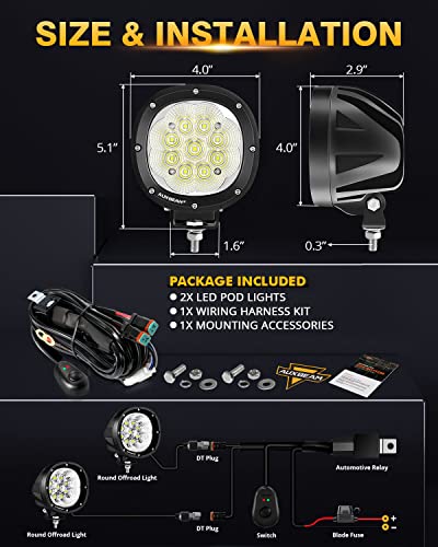 P4 Series Flood Beam LED Pods 4" 90W Round Offroad Lights 2 (P4 Series White Flood Lights)