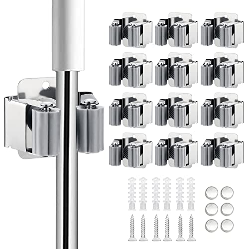 12PCS Broom and Mop Holder (Silver / 12)