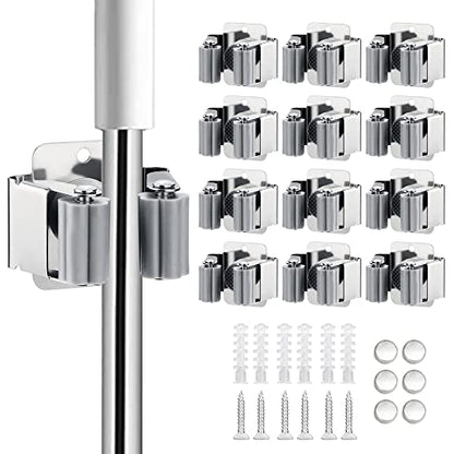 12PCS Broom and Mop Holder (Silver / 12)