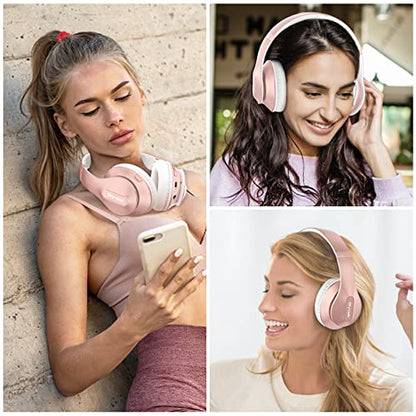 Wireless Bluetooth Headphones Over Ear V6.0 HiFi Stereo with Mic (Rose Gold)