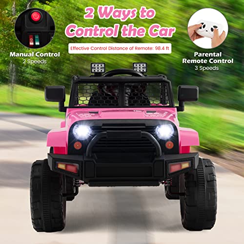 Ride on Car 12V Battery Powered Truck Vehicle with Remote Control (Pink / 39" x 26" x 26")