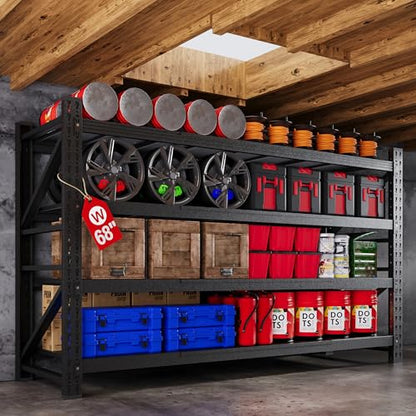 68” Wide Heavy Duty Metal Garage Shelving (Matte Black / 68"Wx24"Dx64"H)