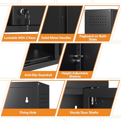 Metal Garage Wall Cabinet with 2 Doors and 1 Adjustable Shelf (26"h Black)