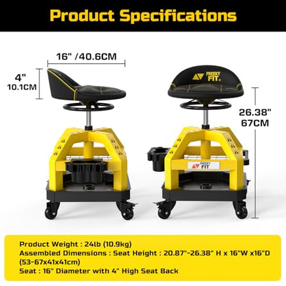 Rolling Shop Stool for Garage with Casters (Yellow)