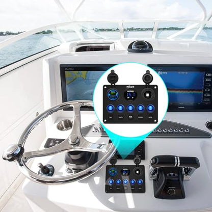 5 Gang Multi Function Switch Panel Waterproof Pre (Waterproof Type C + USB Blue)