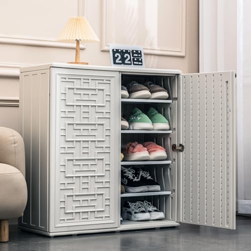 Indoor Outdoor Storage Cabinet Waterproof with Shelf (White)