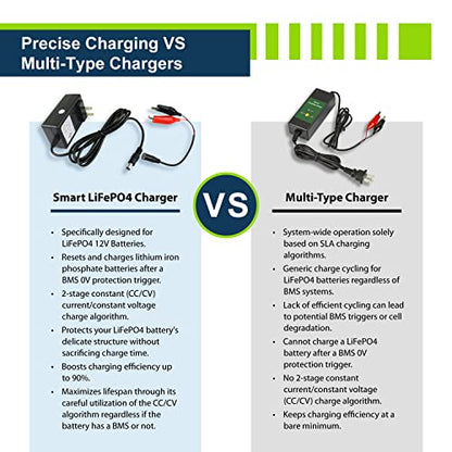 12V 1A Smart Charger for Lithium LiFePO4 Deep Cycle Rechargeable Batteries (1 Amp)
