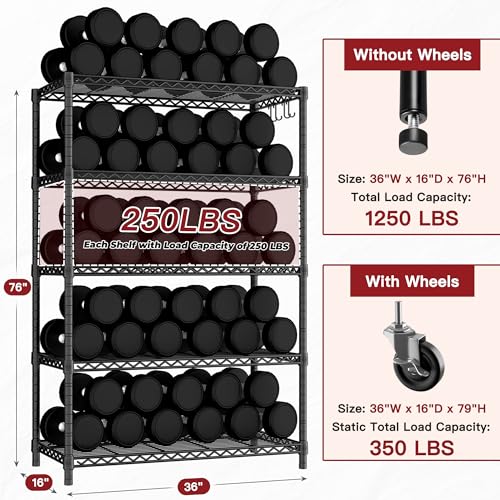 36"W x 16"D x 79"H Wire Shelving with Wheels (36"W x 16"D x 79"H)