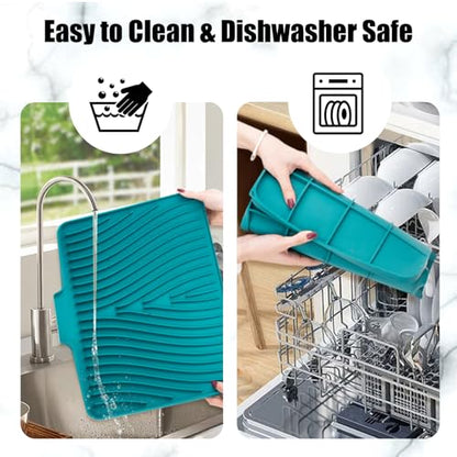 Silicone Dish Drying Mat for Kitchen Counter (Green-1pc / 16" x 12")