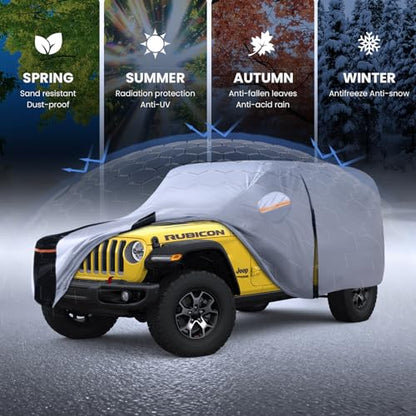 Multi Layer Car Cover Custom Fit for Jeep Wrangler 2 Door CJ YJ JK JL (W.Custom Fit Jeep wrangler 2 Door / White Car Cover)