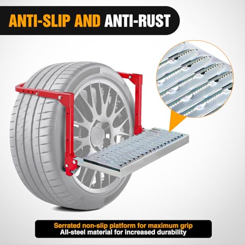 Folding Heavy Duty Tire Step Fit Tire from 10” to 15” (Truck Tire Step Red)