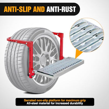 Folding Heavy Duty Tire Step Fit Tire from 10” to 15” (Truck Tire Step Red)