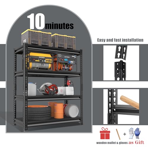 40" W Garage Shelving Heavy Duty (40"W×16"D×72"H / Black)
