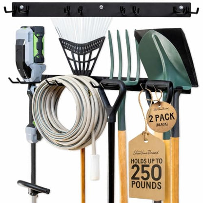Garage Tool Organizer (72" Heavy Duty Steel Rack | 8 Hooks | Holds 500lbs / BLACK)