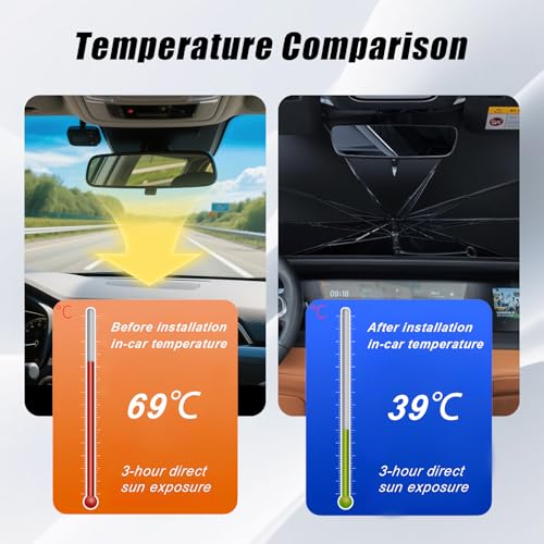 Windshield Sun Shade Umbrella (Medium-Foldable / Silver & Black)
