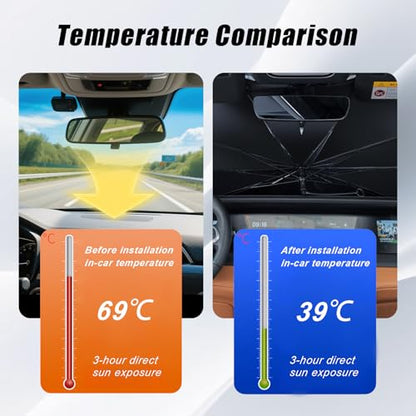 Windshield Sun Shade Umbrella (Medium-Foldable / Silver & Black)