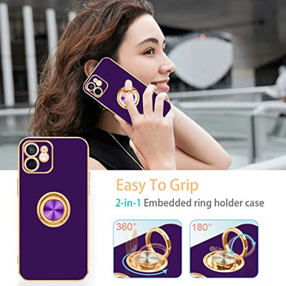 for iPhone 11 Case 360° Rotatable Ring Holder Magnetic Kickstand (For iPhone 11(6.1 inch,2019) / Deep Purple)
