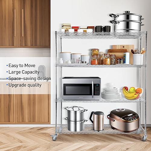 Heavy Duty Rolling Wire Shelving Unit with Wheels (Silver / 60"x 24"x72" - 4-Tier)