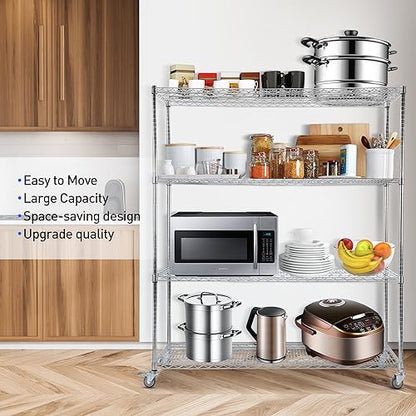 Heavy Duty Rolling Wire Shelving Unit with Wheels (Silver / 60"x 24"x72" - 4-Tier)