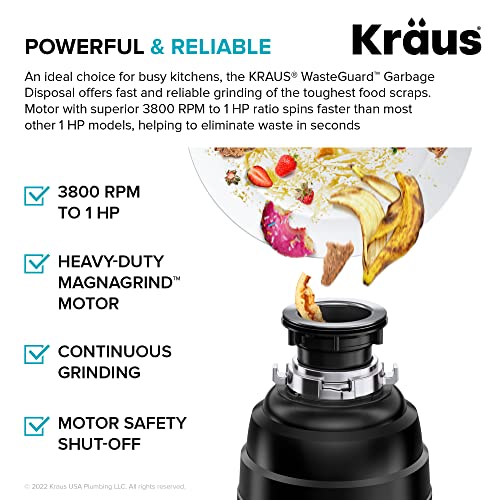 KWU110-32-100-100MB, Kore Workstation 32-inch Undermount 16 Gauge Single Bowl Stainless Steel Kitchen Sink with WasteGuard 1 HP Continuous Feed Garbage Disposal (Stainless Steel / 32 Inch / Sink and Garbage Disposal 1HP)