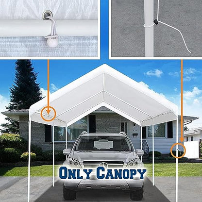 12'x20' Carport Replacement Canopy Cover for Car Garage Shelter Tent Party Tent Top Tarp with Ball Bungees (12' x 20' / White)