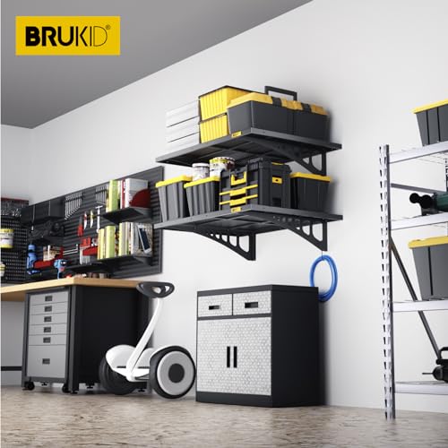 2Pack 2x3ft Adjustable Metal Garage Wall Shelving Heavy Duty Garage Storage Shelf Wall Mounted Black (2x3ft-2Pack / Black)