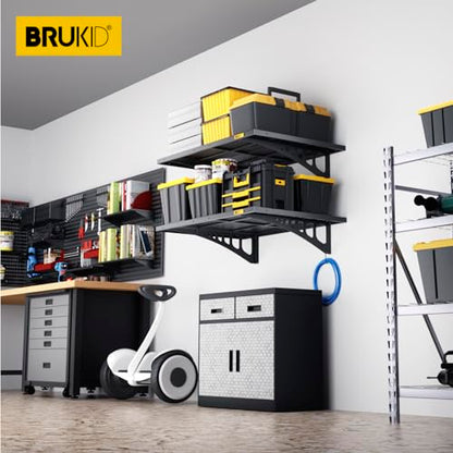2Pack 2x3ft Adjustable Metal Garage Wall Shelving Heavy Duty Garage Storage Shelf Wall Mounted Black (2x3ft-2Pack / Black)