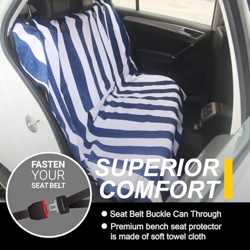 Back Seat Cover for Car Trucks Van SUV Jeep (Rear Bench Seat Towel / Blue Stripe)