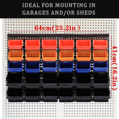 Wall Mounted Storage Bins Parts Rack 4 Colors Bin Organizer Garage Plastic Shop Tool (25.2"*16.2" / Classic)