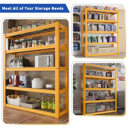 Storage Shelves 40''W Garage Shelving Heavy Duty Metal Shelving 2000LBS Metal Shelves 5 Tier Industrial Shelf for Kitchen Pantry Warehouse Basement 72" H x 40''W x 17.8''D Yellow (72"H x 17.8"D x 40"W)