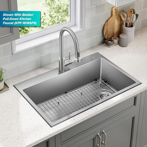 Stainless Steel 33 in 18 Gauge Drop In Kitchen Sink KHT640 (33 Inch / Single Bowl — Drop In)