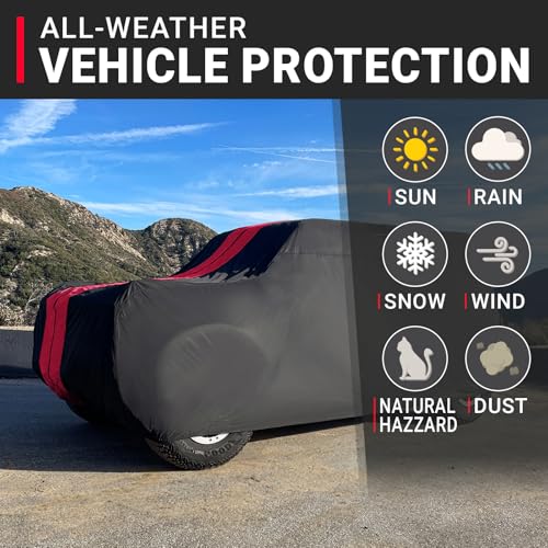 SUV Car Cover All Weather for 1966 (55. Bronco without Spare Tire 1966-1977 / Black / Red (Stripe))