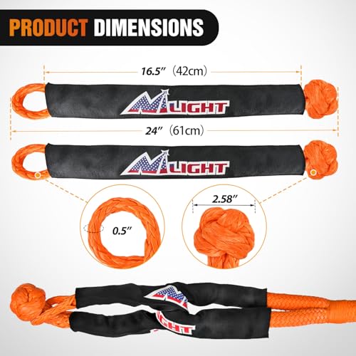 Kinetic Recovery Rope Kit with Soft Shackle Towing Strap (1in x 20ft Rope + 2Pcs Soft Shackle)