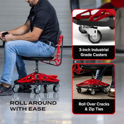 Vyper Robust Steel Sport Shop Chair for Mechanics (Black Seat, Red Frame)