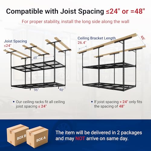 4x8 2 Tier Overhead Ceiling Garage Storage Rack (Black / 2-Tier 4x8 ft)