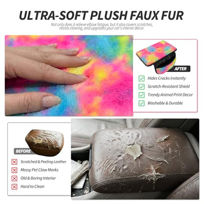 Plush Fuzzy Fur Car Armrest Cover with Side Pockets