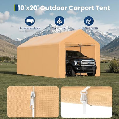 10x20 Carport Heavy Duty Portable Garage Shelter w (Yellow / 10x20 with sidewalls)