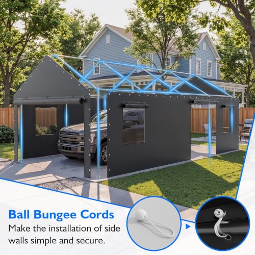 13x25 FT Heavy Duty Carport (13x25 FT(Black))