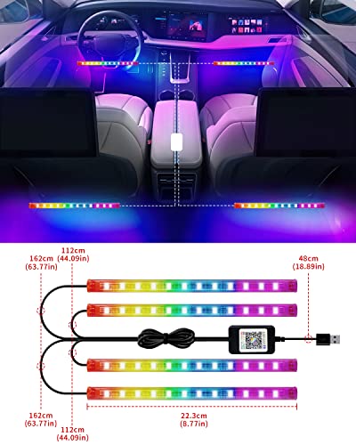 RGB LED Strip Lights for Car App Control with Remote Led Lights car Interior with Charger Music Sync Under Dash Footwell Neon Lighting Kit w (4 IN 1 48SMD)