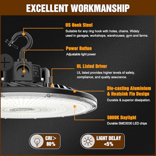 3 Pack 480V LED High Bay Light UL Listed UFO Light 300W 240W 200W Adjustable