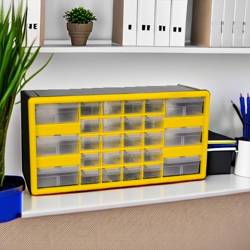 26 Drawer Plastic Storage Cabinet (Yellow / 26 Drawer / 1 Pack)