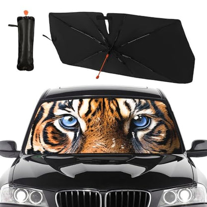 Tiger Car Window Shades Car Windshield Sunshade Umbrella Car Foldable Umbrella Sunshade for Front Window UV Reflector Auto Windshield Umbrella Sun Shades Cover for Most Vehicles 57'' X 30'' (57'' X 30'' / style-AB33)