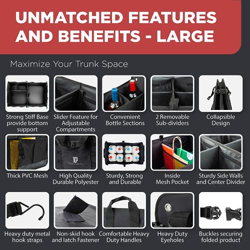 Car Trunk Organizer for SUV & Truck Cargo Storage (Large / Black)