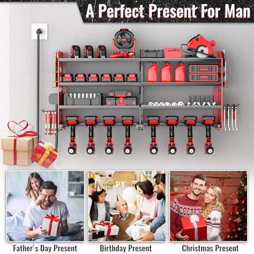 Large Power Tool Organizer Wall Mount with Charging Station (Red)