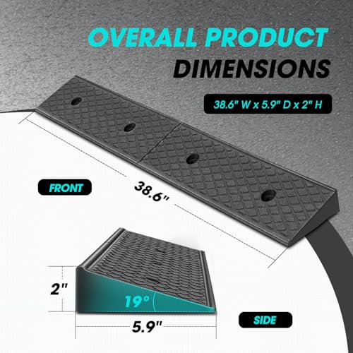 2pcs 2.1" Rise Rubber Curb Ramp Heavy Duty Loading Driveway Ramp Threshold Ramps 38.6" W x 5.9" D x 2.1" H for Loading Dock (2.1 in 2pcs)