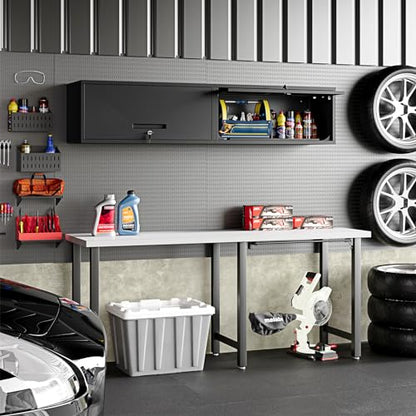 Small Wall Mounted Locking Cabinet Metal Garage Storage Cabinet Hanging Medicine Lockable Steel Utility Floating Tool 14" H Assembly Required Black (Black / 14" Tall)