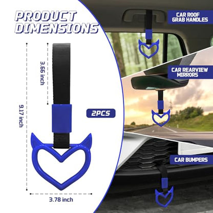 2 Pcs Devil Heart Shaped Car Handle Strap (Blue)